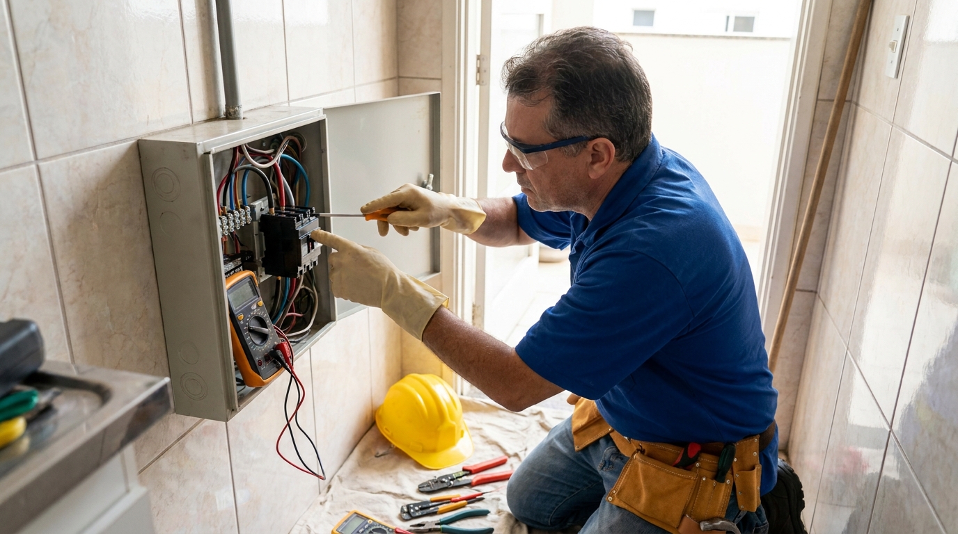 Eletricista instalando disjuntor em Osasco‑SP