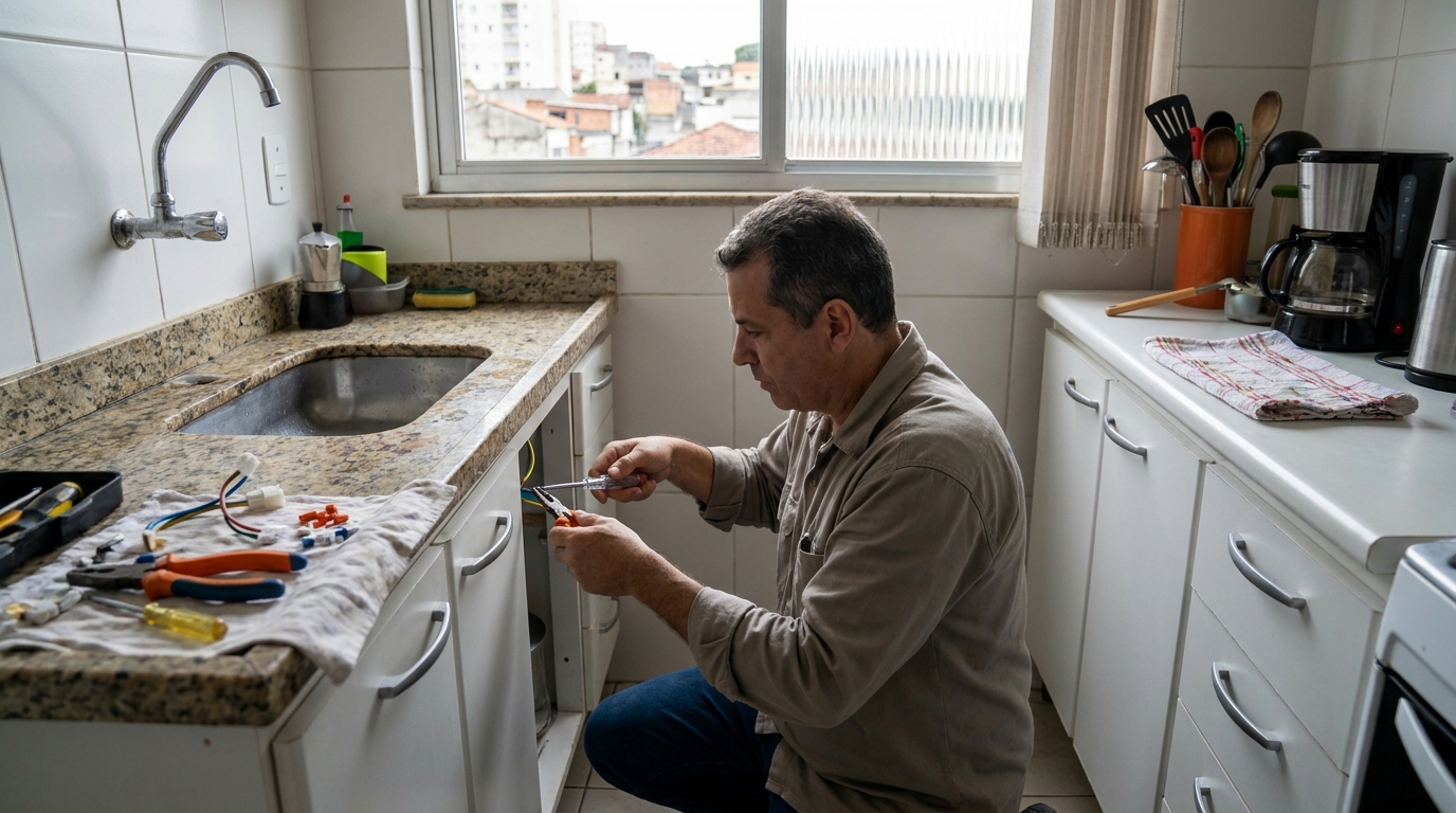 Eletricista instalando torneira eletrica em Osasco‑SP