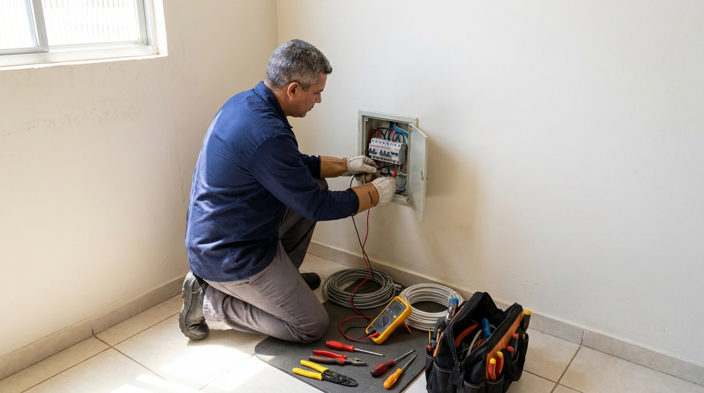 Eletricista realizando manutencao em Osasco‑SP